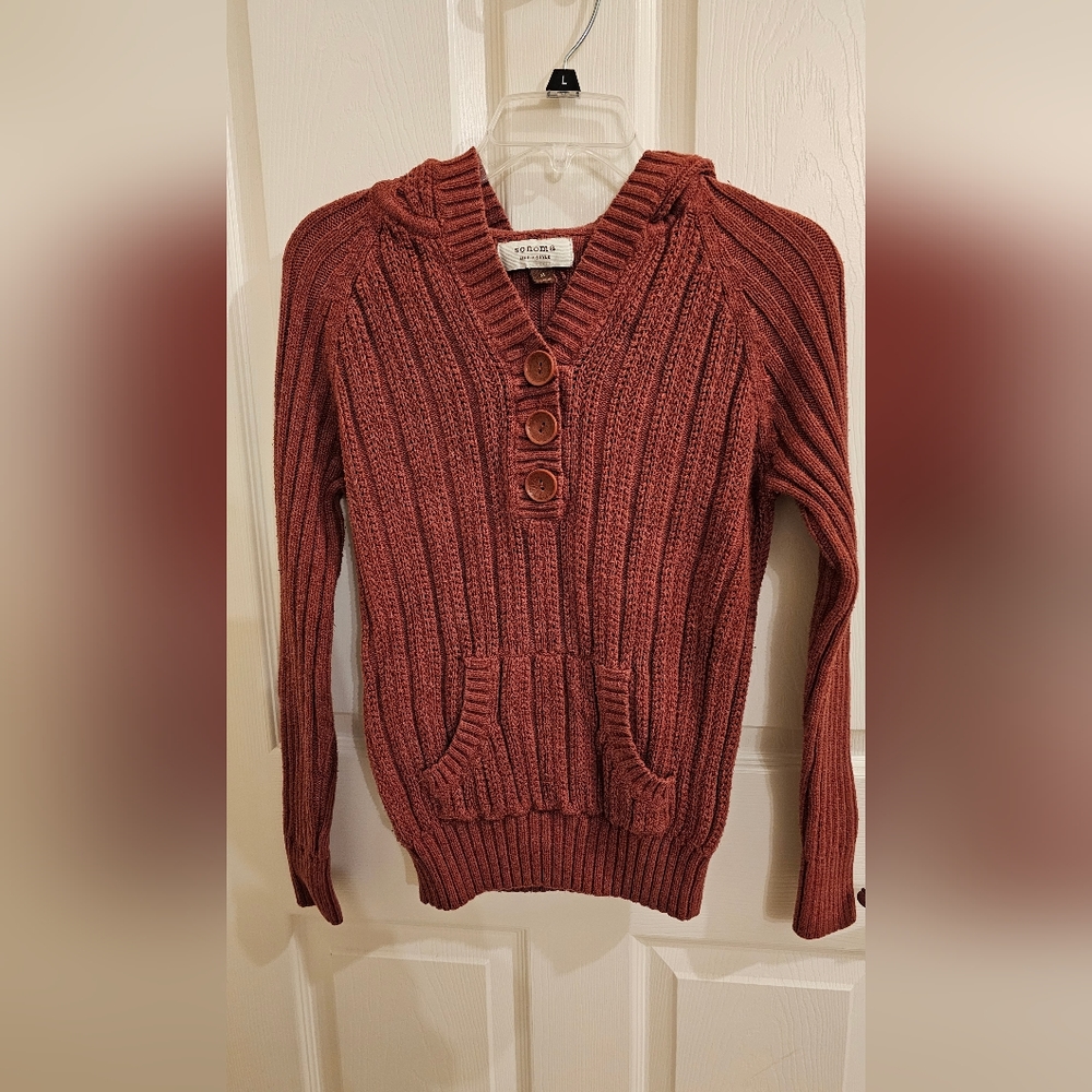 Sonoma Burnt Orange Cable Knit Hooded Sweater Pullover M